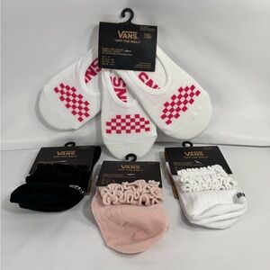 Vans No-Show Sock Pack with Pink Checkerboard & Mixed Ruffle Styles